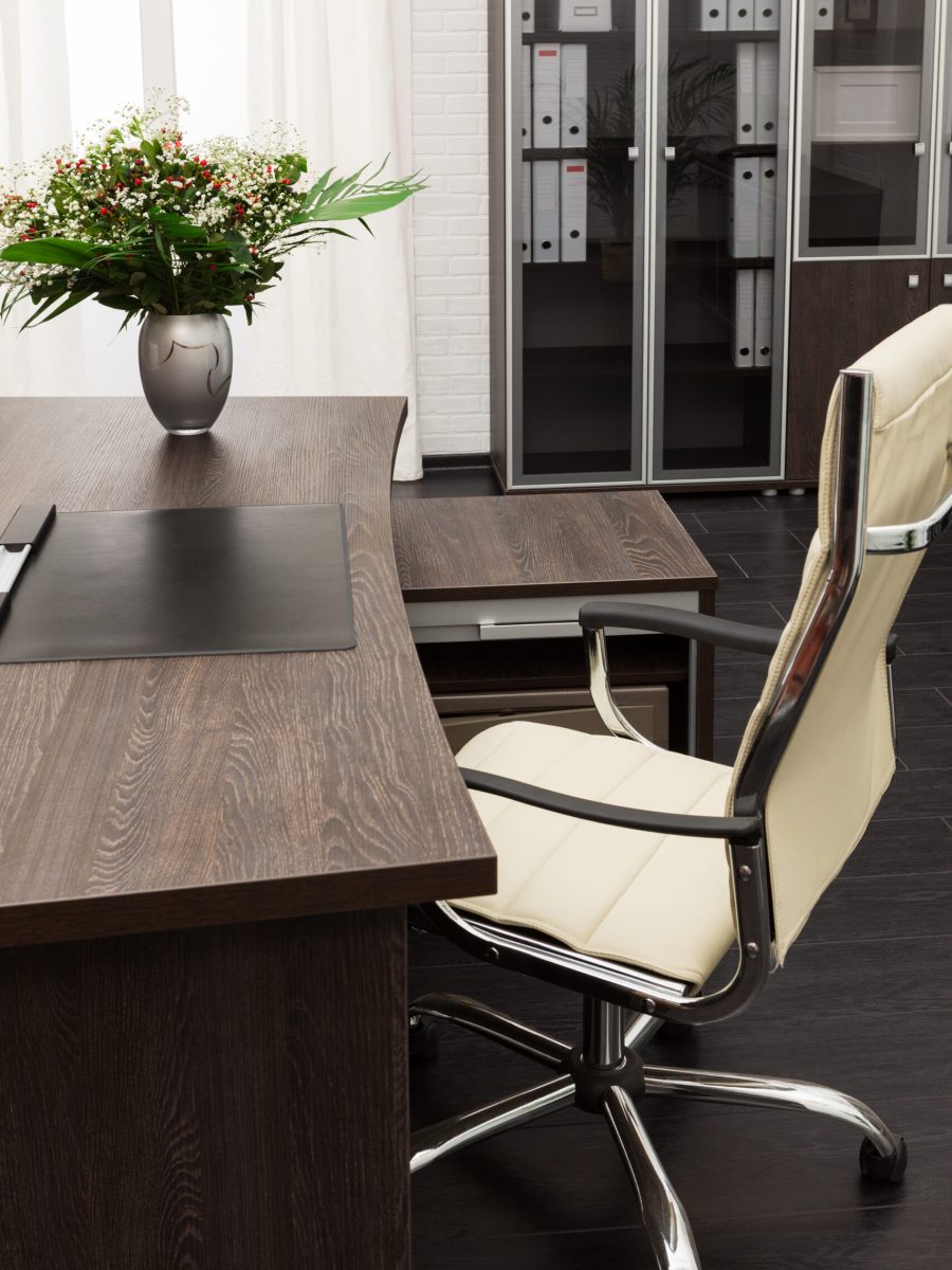 bouquet of flowers on a desk at modern office